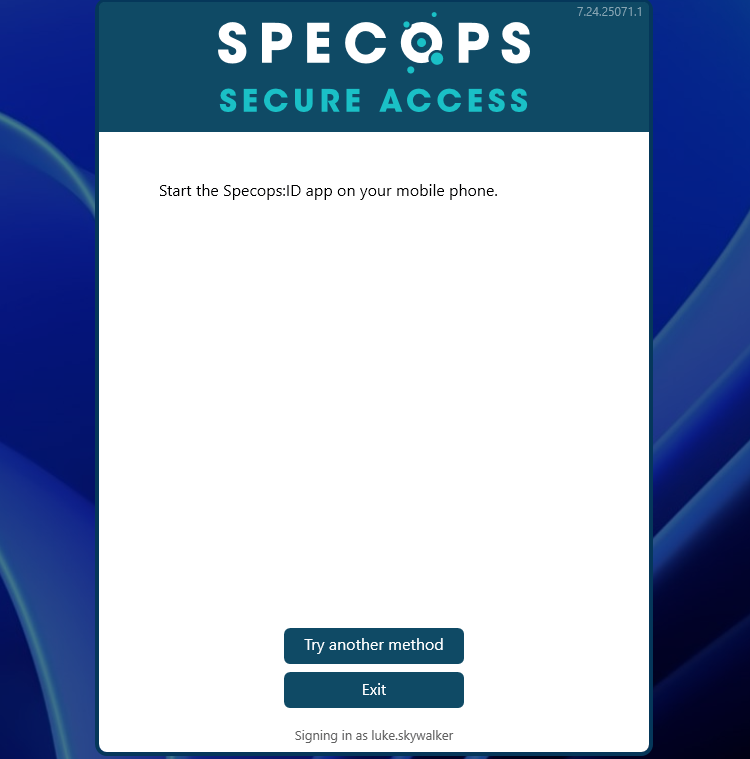 Specops ID app MFA authentication request on smartphone