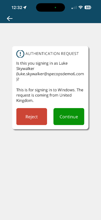 Windows MFA verification prompt