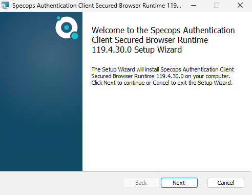 Specops Client installation wizard
