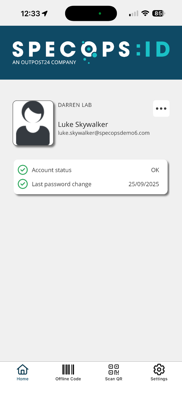 Specops ID app showing multiple user accounts
