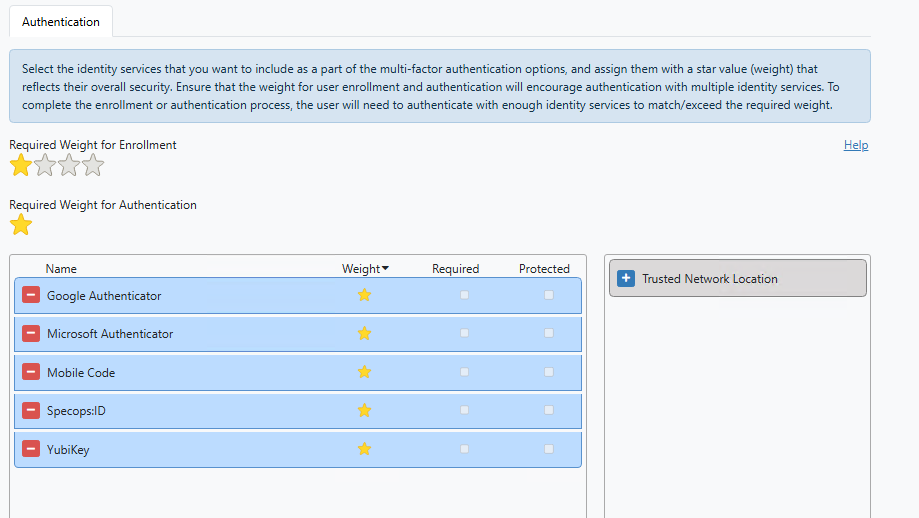Configuring authentication methods in Specops Cloud