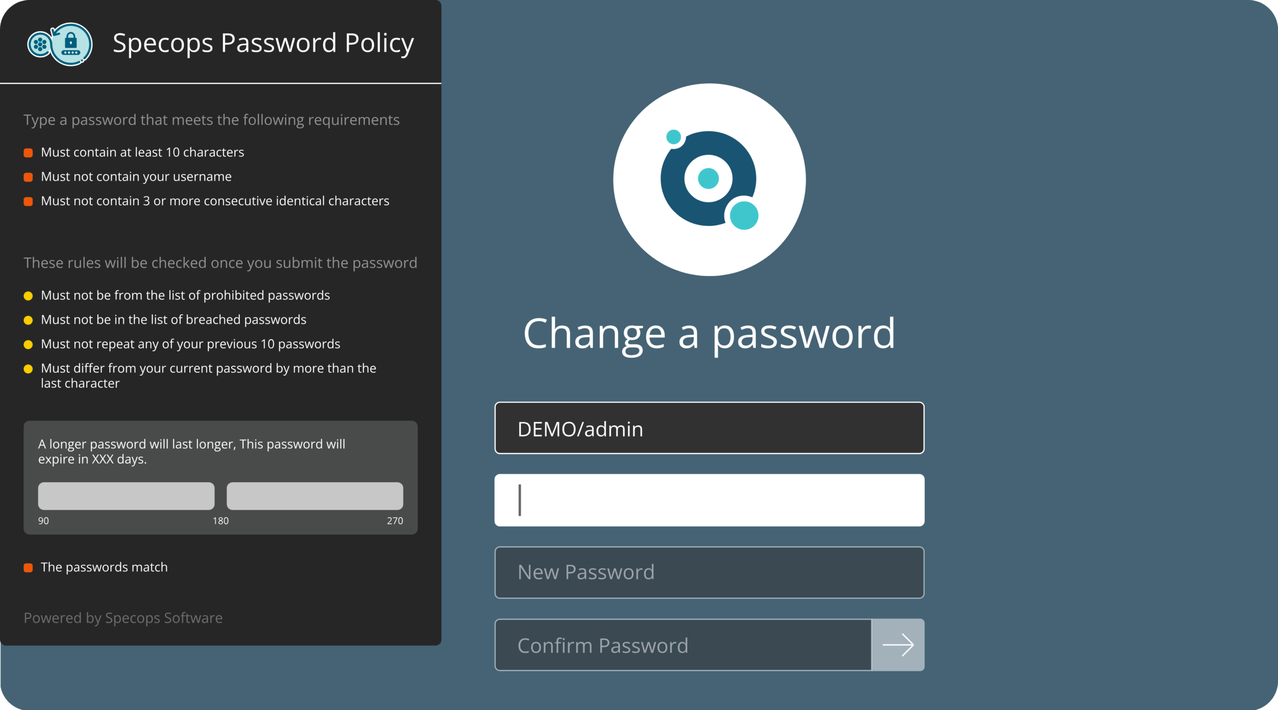 Specops Password Policy Password Change Screen