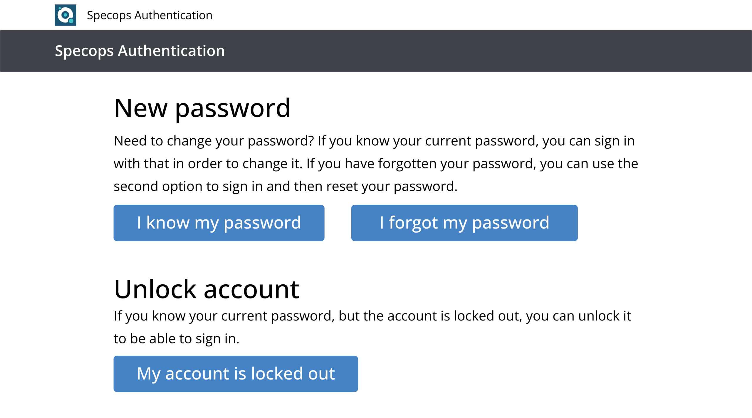 Specops uReset End-user Options