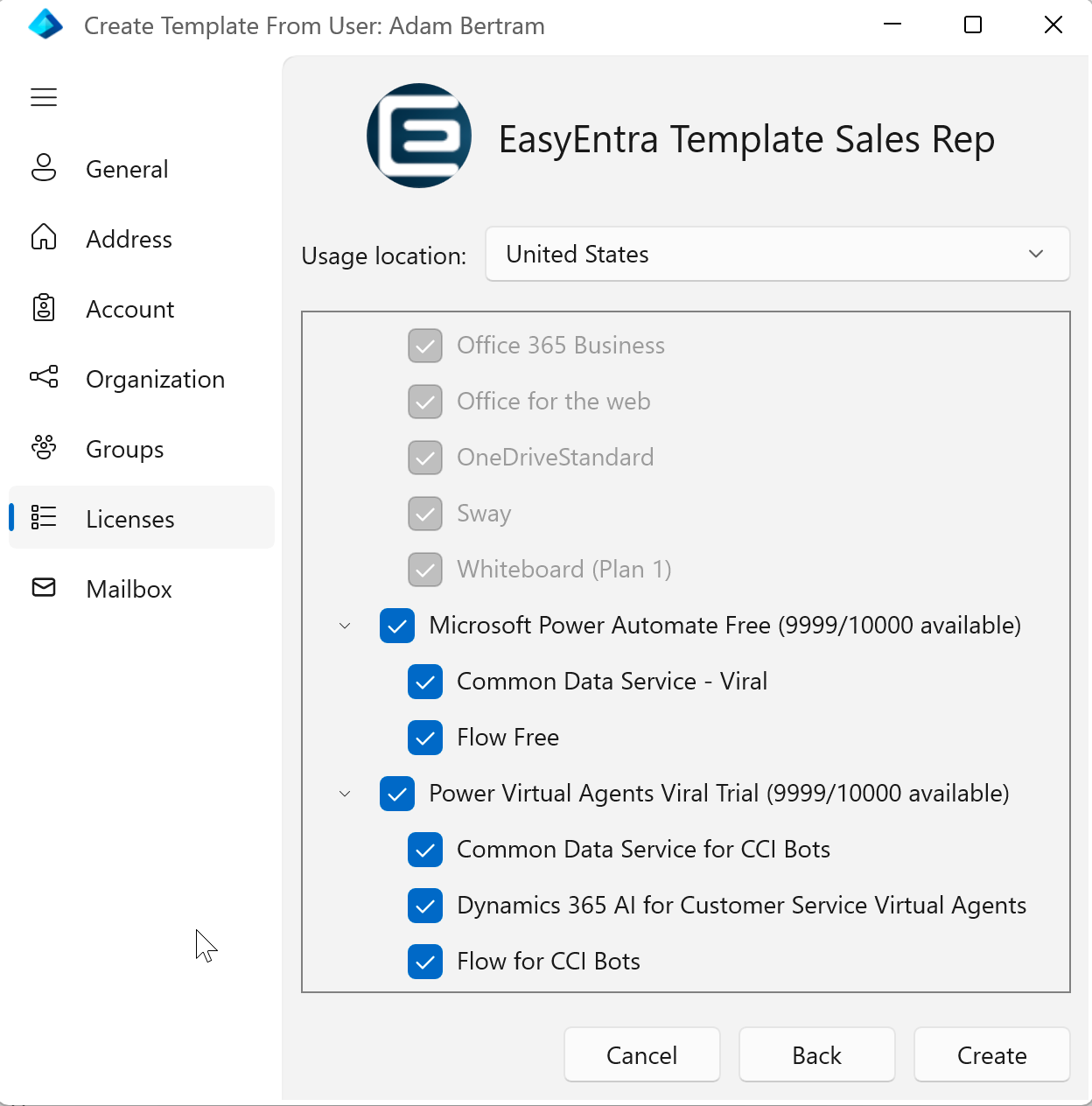 Template licenses page