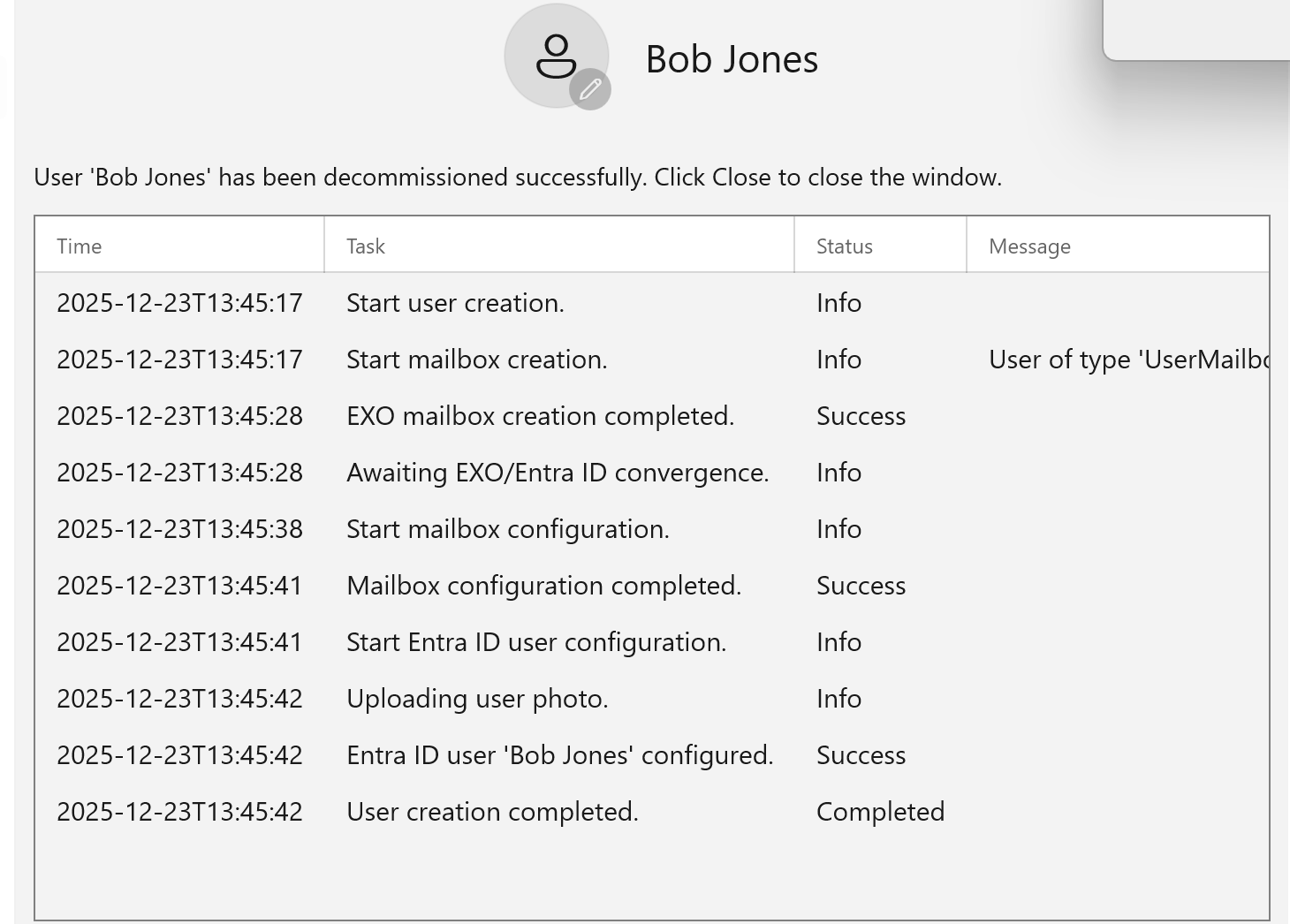 User decommission workflow completed