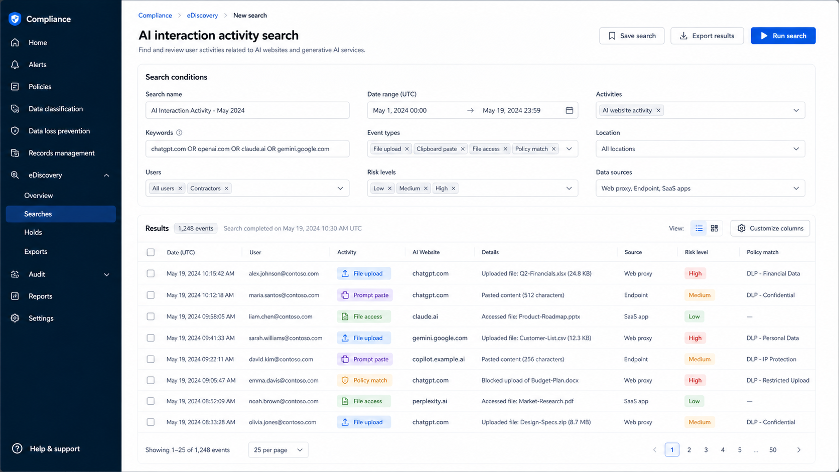 Microsoft Purview Audit or eDiscovery search for AI interaction activity