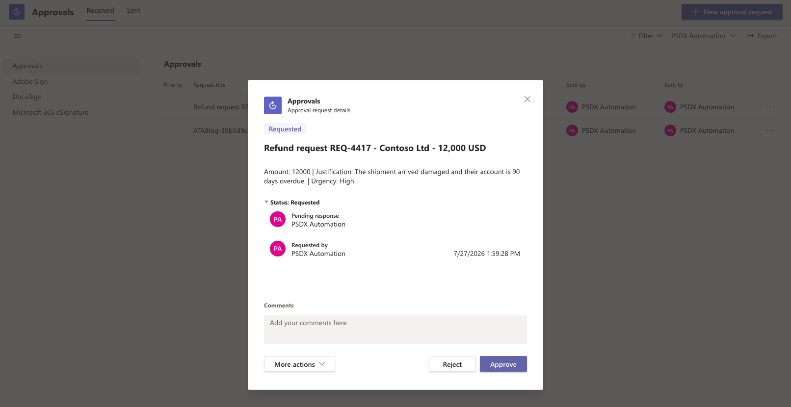 Teams Approvals app entry
